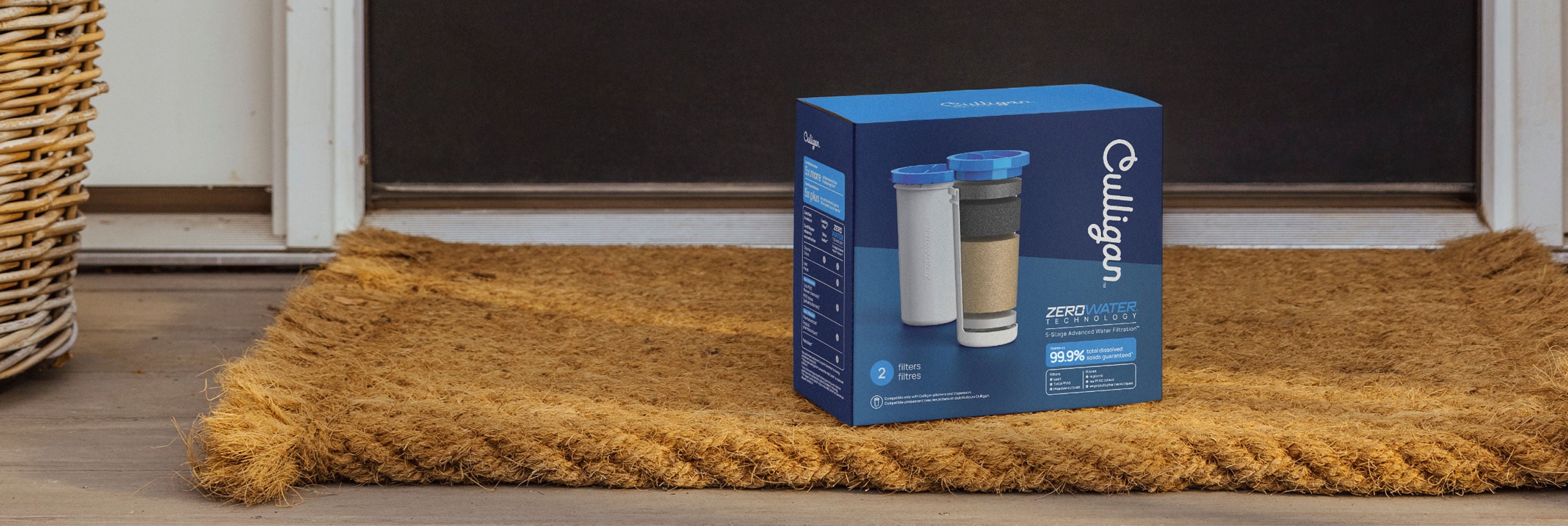 culligan zerowater filter package on doortstep mat